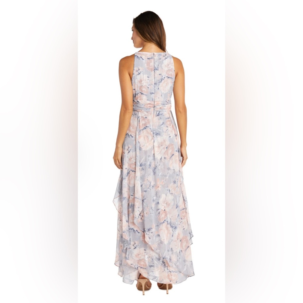 R&M Richards Women’s Floral Halter Maxi Dress Gray & Mauve Size 4P - Picture 2 of 12